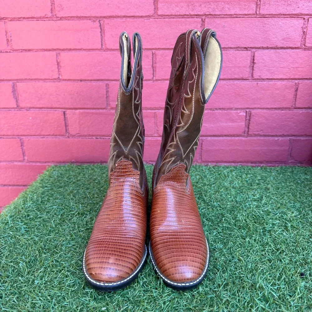 Vtg Kids Lizard Print Cowboy Boots‎ Size 3.5D